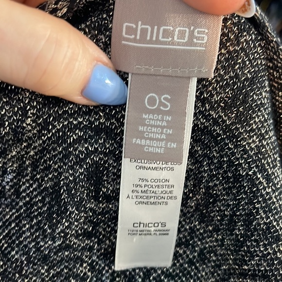 Chico’s Ivy Ruana Wrap Poncho Metallic Fringe Sleeves Black Gold One Size - Picture 7 of 10